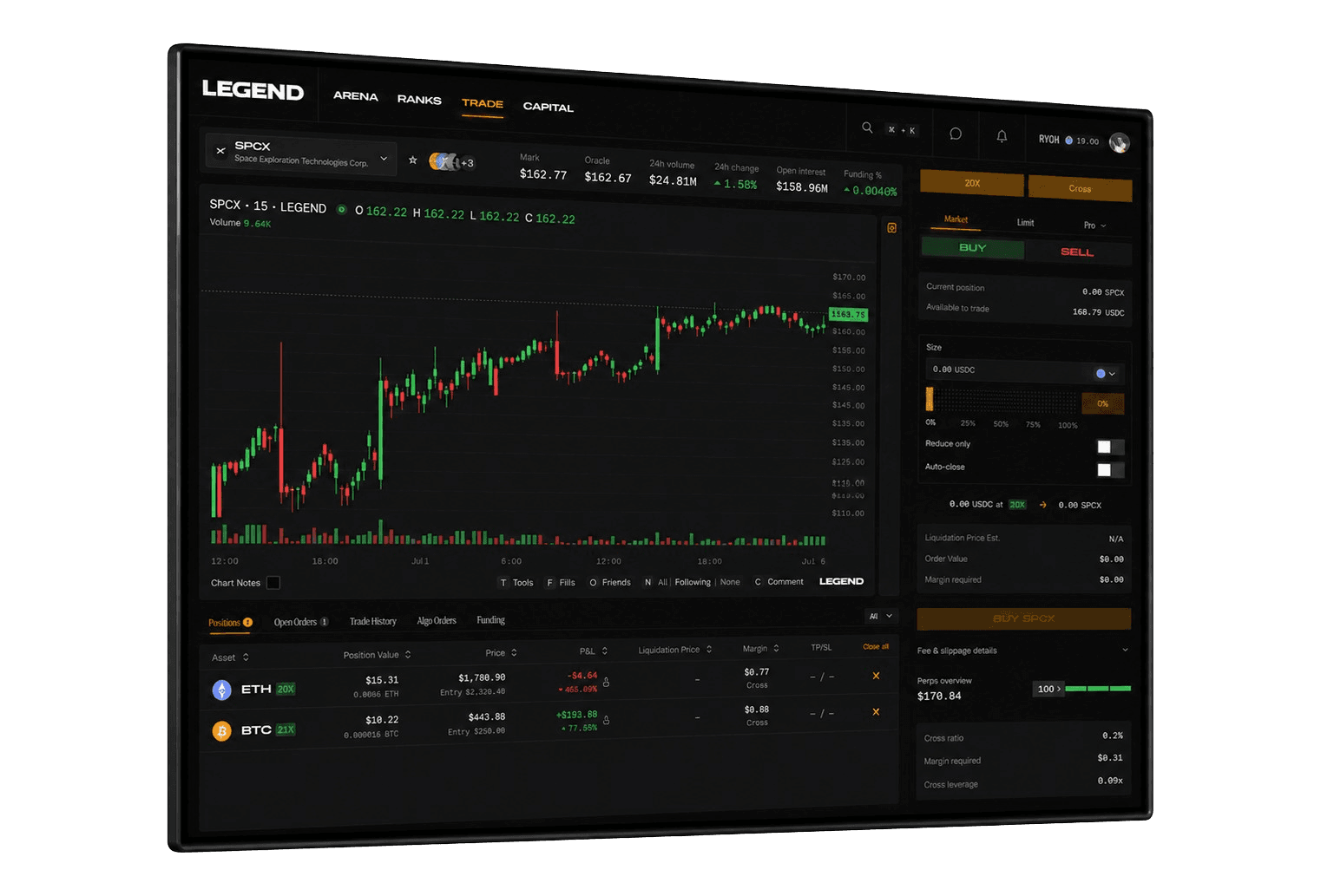 Legend trading terminal on desktop
